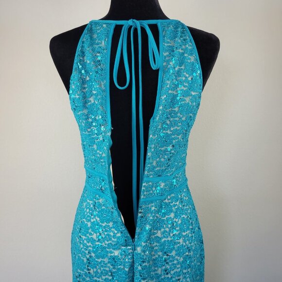 NWOT NIGHT WAY teal Floral Lace Sheath Mini Dress Women Size 10 - Picture 3 of 12